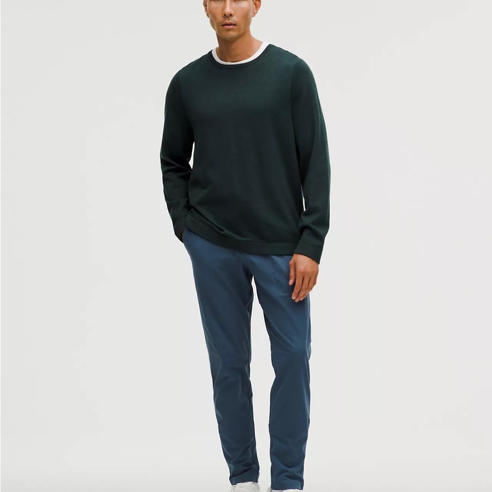 Men's Dark Green Sweater and Blue Pants